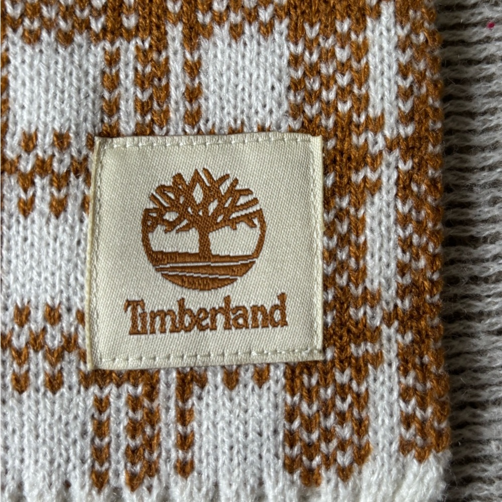 Timberland Unisex Camel & White Plaid Knit Sweater Scarf - Picture 3 of 3